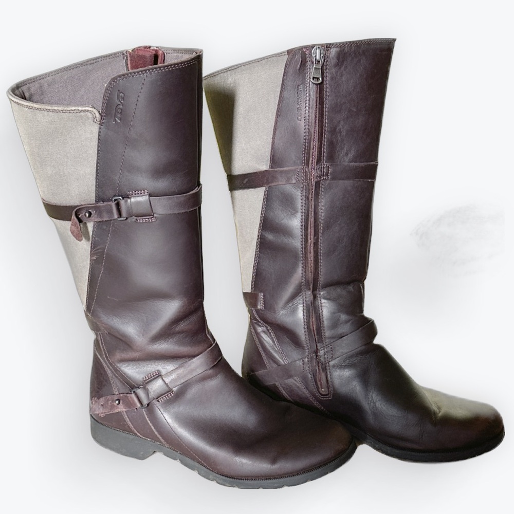Colorblock Tall Waterproof Brown Maroon Leather TEVA De La Vina Riding Boots ~ 8